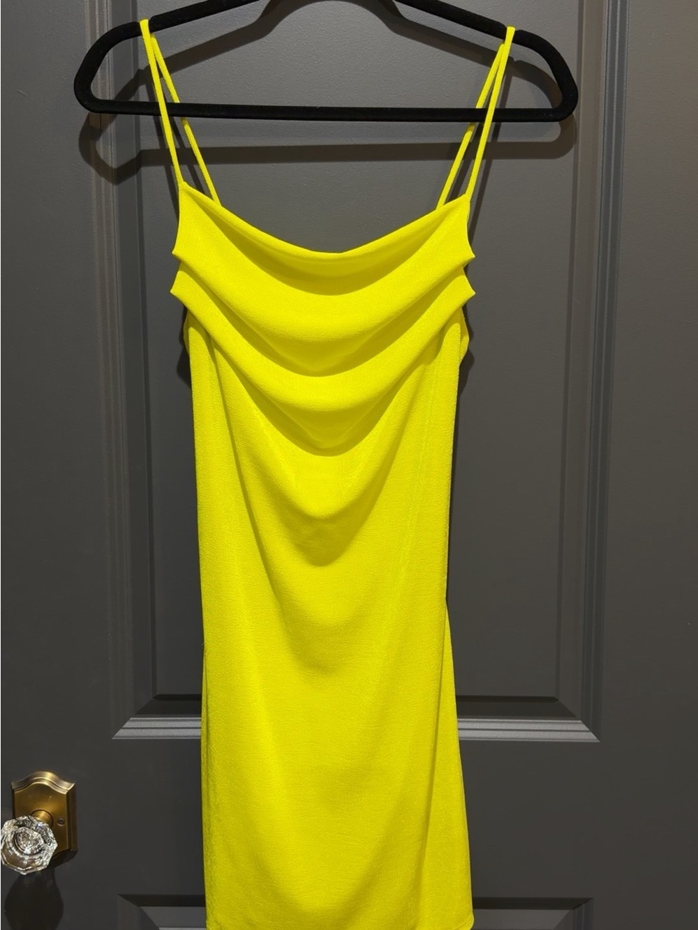 Zara Neon Yellow Cowl Neck Mini Dress